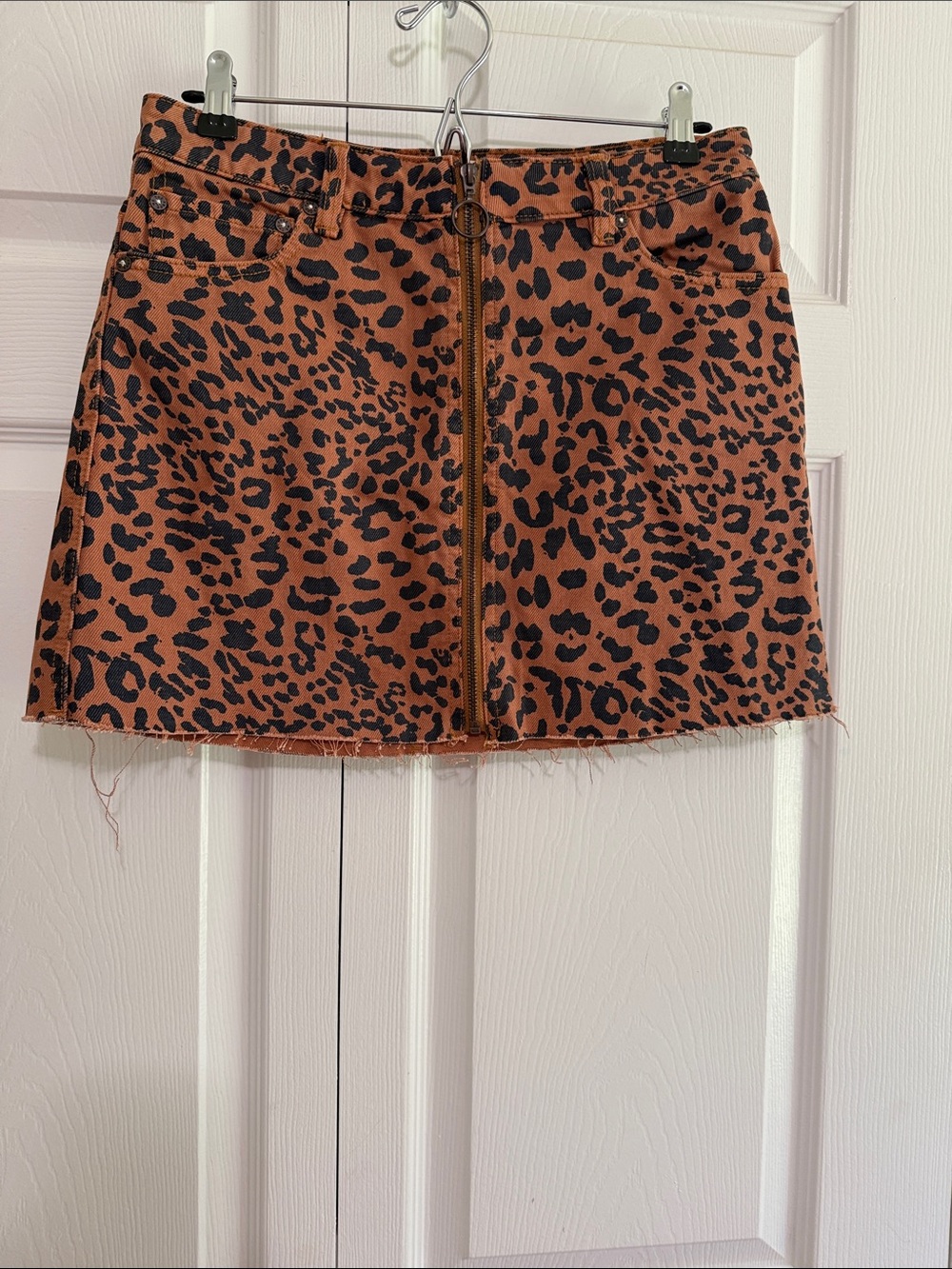 Free People Brown and Black Leopard Zip-Front Mini Skirt